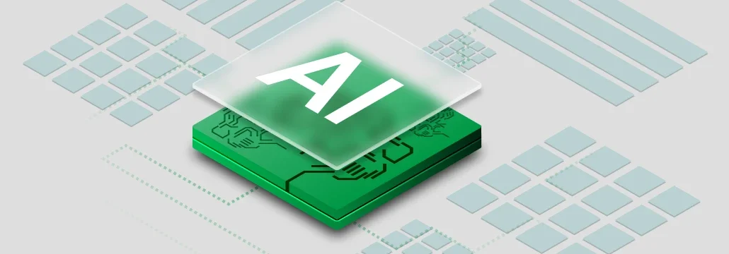 An illustration of a green and white square graphic with the text "AI" clearly visible in the middle.