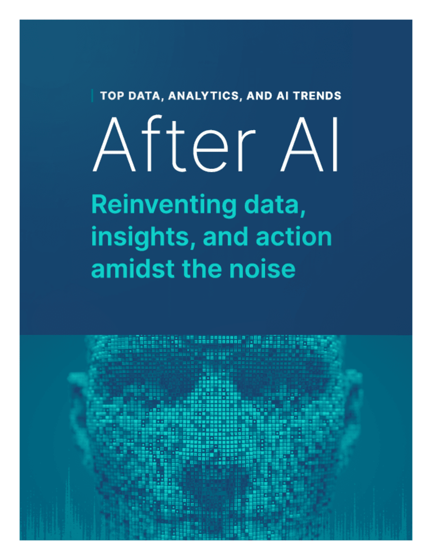 A robotic face composed of pixelated images highlighting webinar themes and underlying trends that will dominate the AI conversation in 2025.