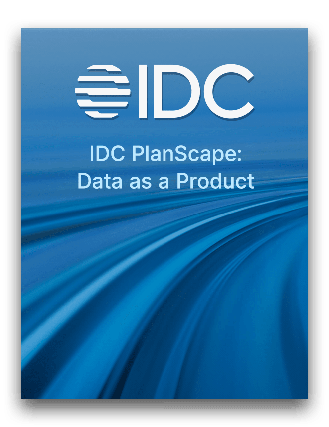 A blue document cover page titled "IDC PlanScape: Data as a Product" with the IDC logo at the top.