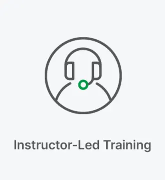 Icon of a person wearing a headset with a green microphone. Text reading "Instructor-Led Training" sits below.