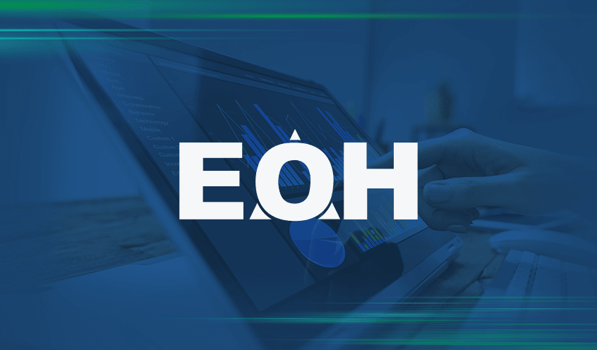 A hand pointing to a tablet screen in the background with the word "EOH" in front of it. The text overlay reads, "EOH".