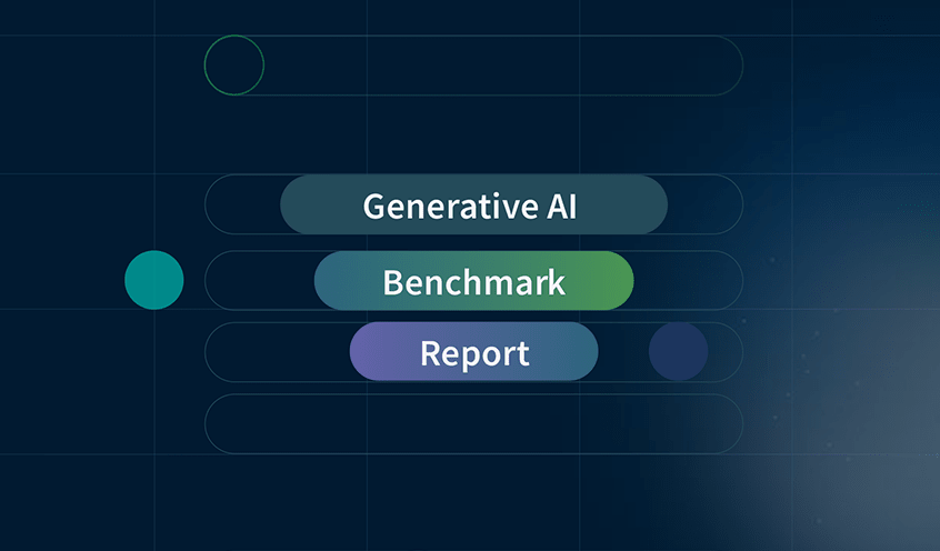 A dark-themed interface with rounded buttons labeled "Generative AI", "Benchmark", and "Report".