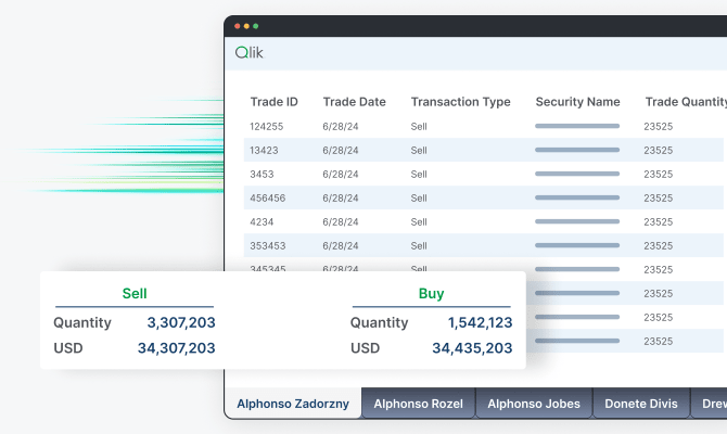 A screenshot of Qlik dashboard showcasing organized data in a row-and-column format for personalized reporting and analysis.