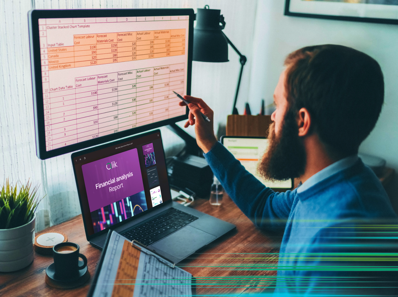 A man analyzes financial graphs on his laptop, highlighting the importance of streamlined data processes for better decisions.