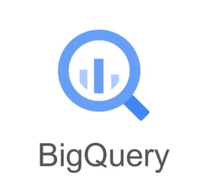 Logo of Google BigQuery with a blue magnifying glass icon and vertical bar graph inside it, and the text "BigQuery" below.